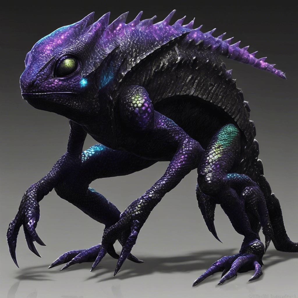 The Void Stalker is a stealthy alien creature with a chameleon-like ability to blend into its surroundings. Its sleek, black body is covered in shimmering scales that reflect the colors of the space around it, making it almost invisible to the naked eye. It moves with silent precision, stalking its prey with razor-sharp claws and mandibles ready to strike.