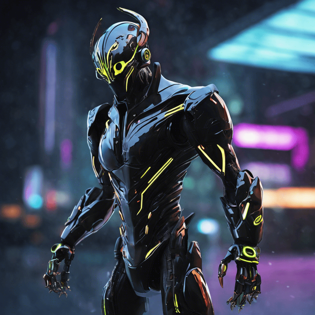 The Cyber Stalker is a humanoid figure clad in sleek black cybernetic armor, adorned with glowing neon accents. Its eyes shine with a cold, calculating gaze as it moves with unnerving precision. Sharp metal claws extend from its fingertips, ready to strike at a moment's notice.