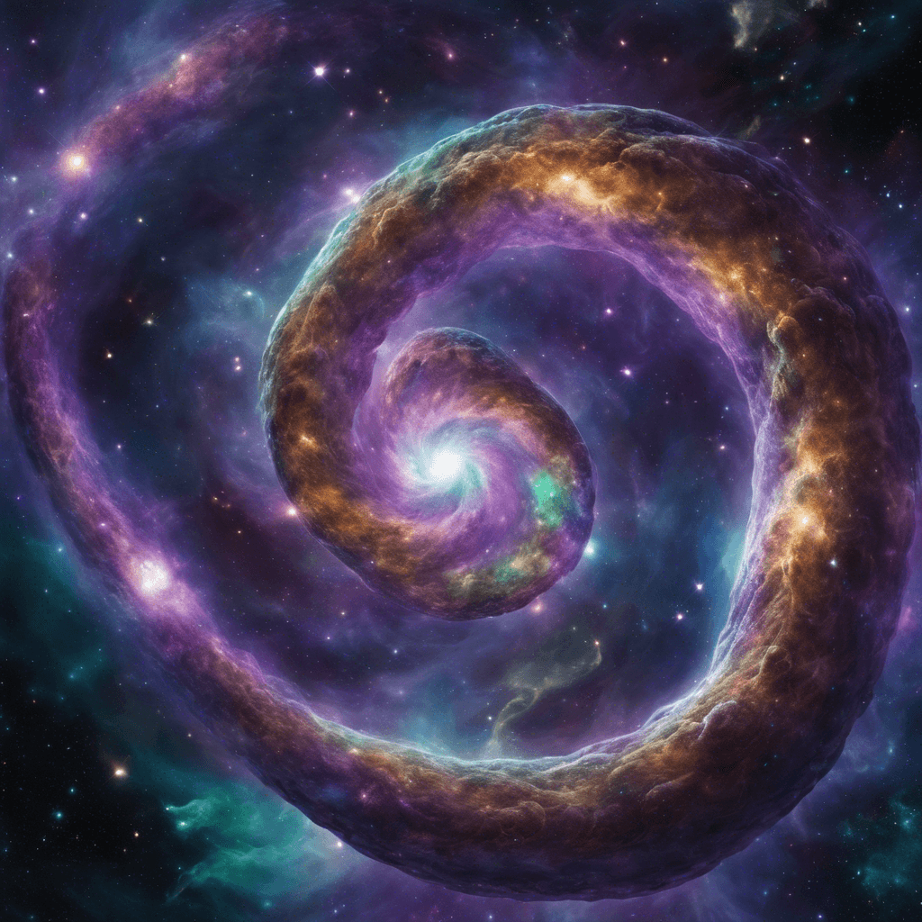 The Nebula Serpent is a massive cosmic entity, its body swirling with vibrant hues of purple, blue, and green gases. It moves with a fluid grace, leaving behind a trail of stardust that shimmers in the darkness of space. Its eyes glow with an otherworldly light, revealing a deep intelligence that belies its monstrous appearance.