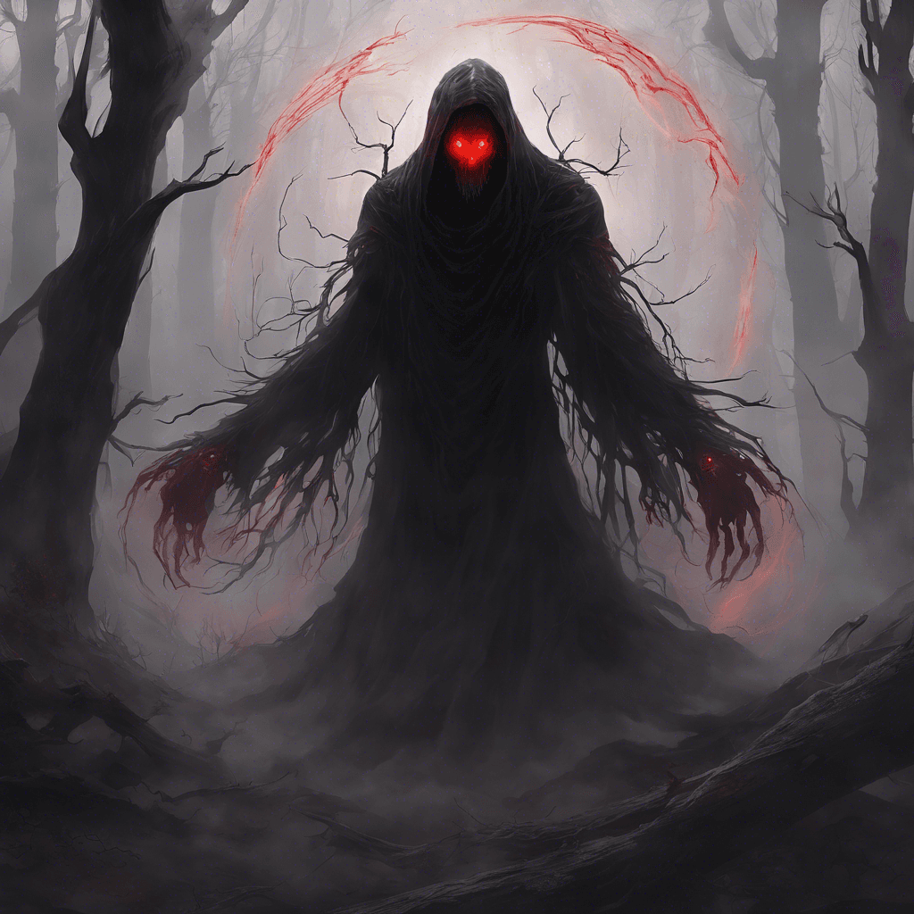 The Void Wraith is a shadowy figure with glowing red eyes, surrounded by a dark mist that seems to consume all light around it. Its form is constantly shifting, making it difficult to aim at.