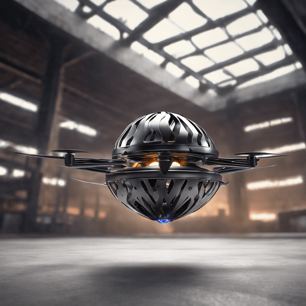 The Vortex Drone is a sleek, metallic orb floating effortlessly through the air. It emits a low hum and pulses with energy, ready to strike at a moment's notice. Its exterior is lined with sharp edges, capable of slicing through steel with ease.