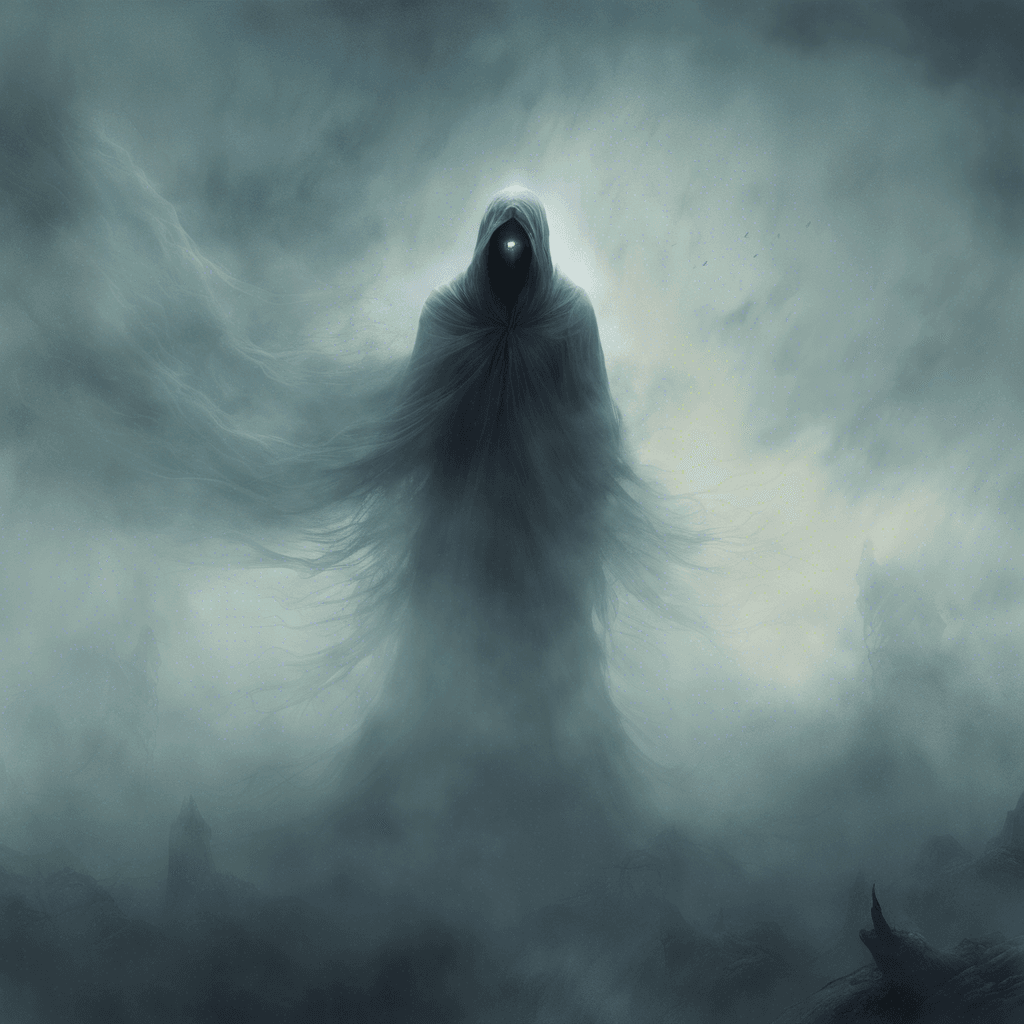 The Specter of the Mist is a ghostly figure shrouded in a thick, swirling mist. Its form constantly shifts and changes, with glowing eyes peering out from within the mist. The air grows colder in its presence, and whispers of lost souls echo around it.