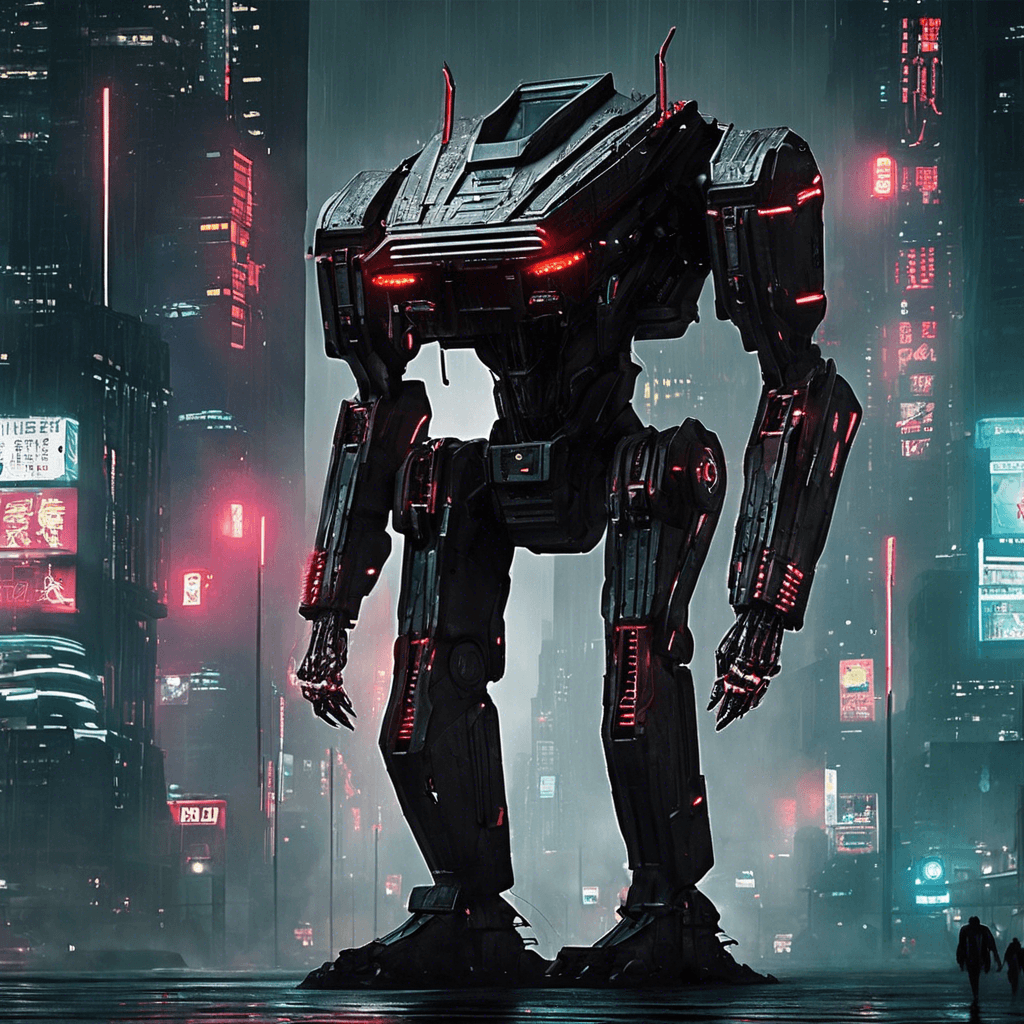 The Blade Runner Sentinel is a cybernetically enhanced security unit created by the corporation to guard their headquarters. Standing at seven feet tall, its metal exoskeleton is adorned with neon lights and blades protruding from its arms. Its red glowing eyes scan the area for intruders, ready to strike with deadly precision.