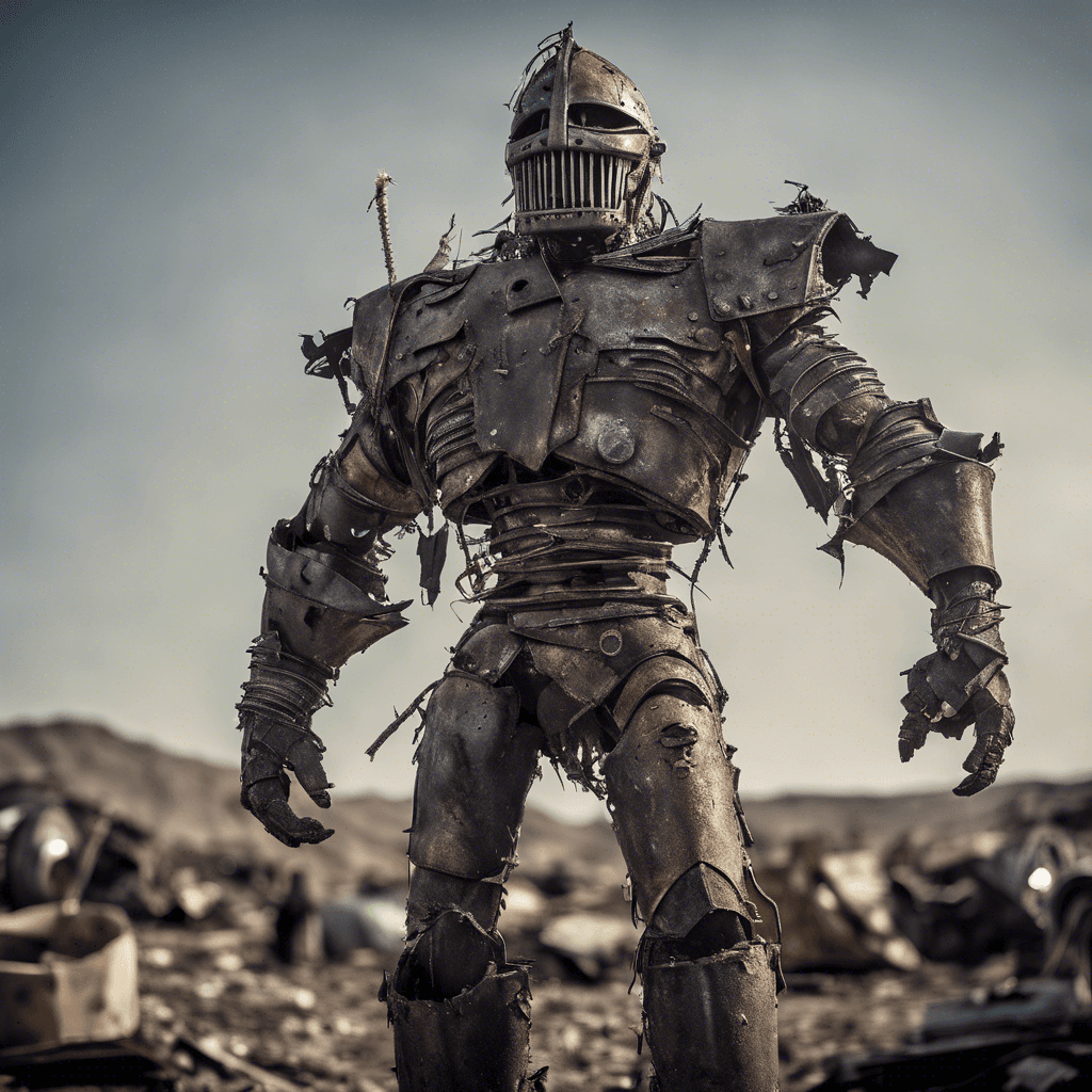 The Scrapyard Marauder is a towering figure clad in makeshift armor crafted from salvaged metal and scraps. Its eyes gleam with a fierce determination, and its movements are swift and calculated as it prowls the desolate landscape in search of valuable resources to plunder.