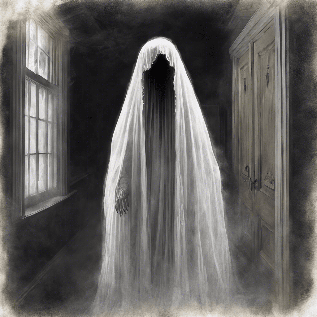 The Wailing Widow is a ghostly apparition of a woman wearing a tattered wedding gown, her face obscured by a veil that seems to float in the air. Her mournful cries echo through the halls of the mansion, striking fear into the hearts of those who hear them.