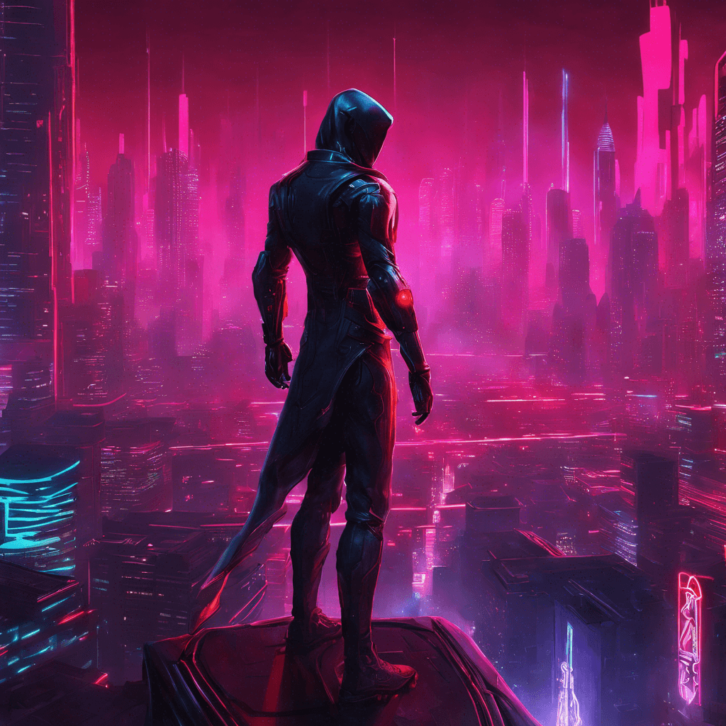 The Neon Shadow is a cybernetic assassin, cloaked in a shimmering field of light-bending technology. Its eyes glow with a menacing crimson hue, scanning the environment for its next target. Its movements are silent and swift, blending seamlessly into the neon-soaked backdrop of the megacity.