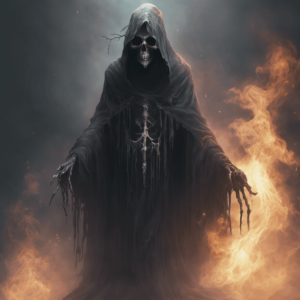 A chilling specter cloaked in tattered funeral garb, its eyes hollow yet alight with spectral fire. It floats above the ground, leaving a trail of cold mist.