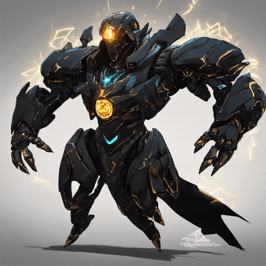 The Quantum Reaper is a towering figure clad in gleaming black armor, adorned with intricate glowing circuit designs. Its eyes burn with a cold, calculating light, and its movements are swift and precise. This robotic enemy emits a low hum that seems to distort reality around it, making it a formidable foe to face in battle.