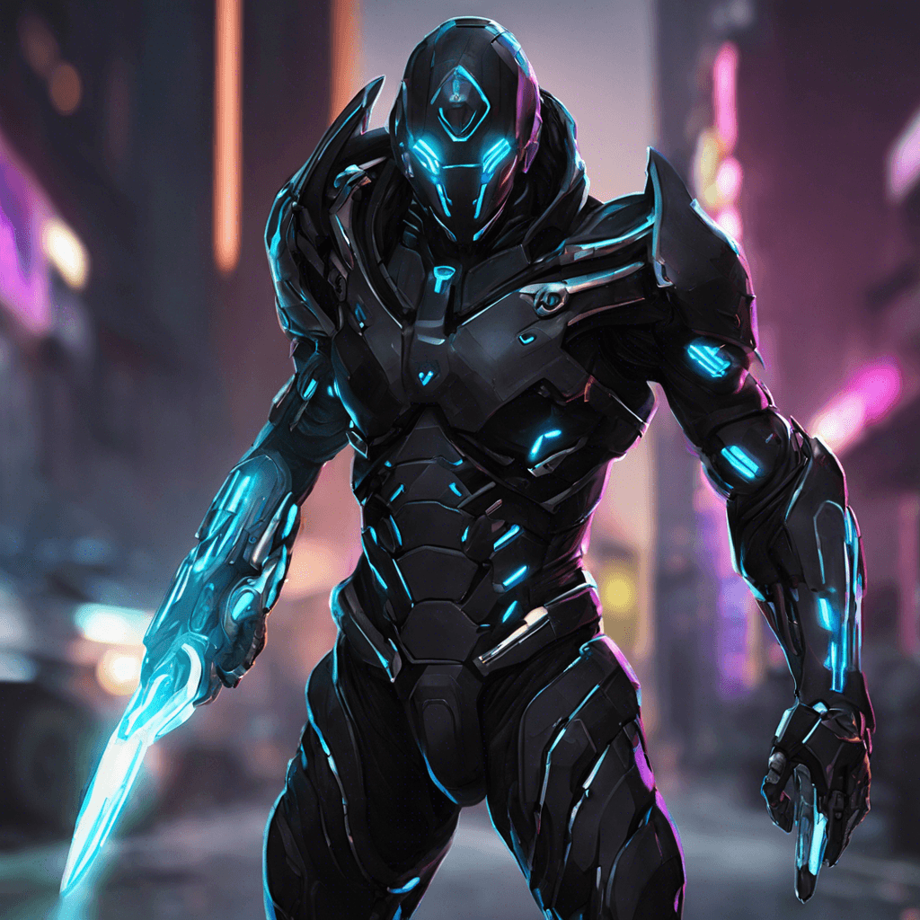 The Nexus Assassin is a cybernetically enhanced humanoid with sleek, black armor embedded with pulsing neon circuitry. Their eyes glow with a cold, calculating light as they move with mechanical precision. Wielding a technologically advanced blade, they are silent and deadly, a lethal combination of man and machine.