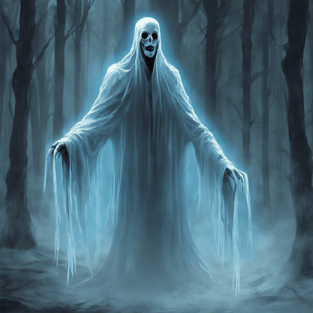 The Whispering Phantom is a ghostly entity with a pale, translucent figure that seems to flicker in and out of existence. It emits an unnatural chill that freezes the air around it, and its eyes glow with a haunting blue light. It whispers in a spectral voice, luring unsuspecting victims into its grasp.