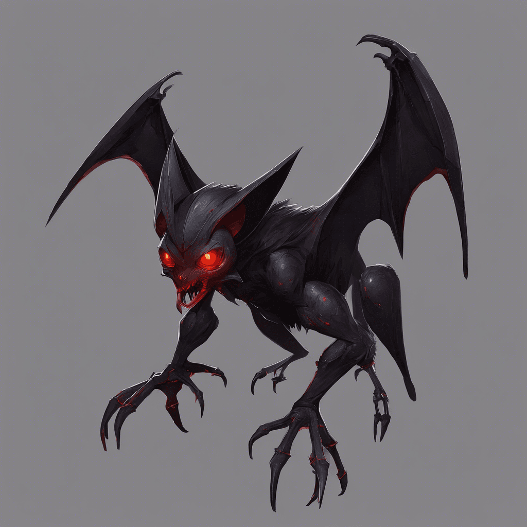 A small, winged creature with leathery black skin, glowing red eyes, and sharp talons. It has bat-like wings and moves with rapid, jerky motions.