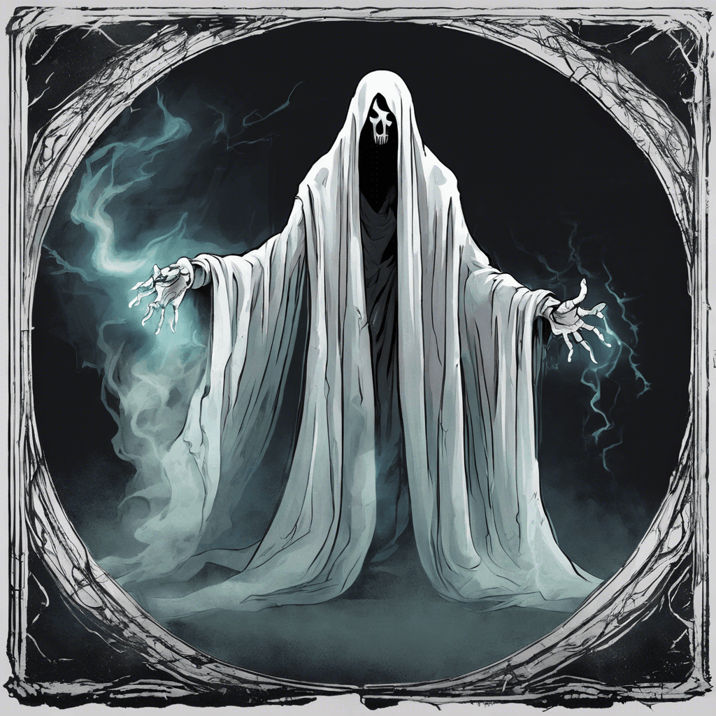 The Phantom Specter is a ghostly figure draped in tattered robes, with empty eye sockets glowing with a malevolent light. It emits a chilling aura of cold that freezes the air around it, and its presence brings a sense of dread and despair to all who encounter it.