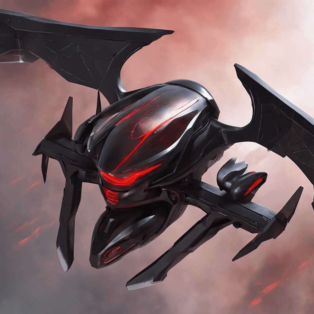 The Razorwing Drone is sleek and menacing, covered in a dark metallic exoskeleton with red, glowing sensors that serve as its eyes. Razor-sharp wings unfold from its sides, making it capable of swift and deadly aerial manoeuvres.