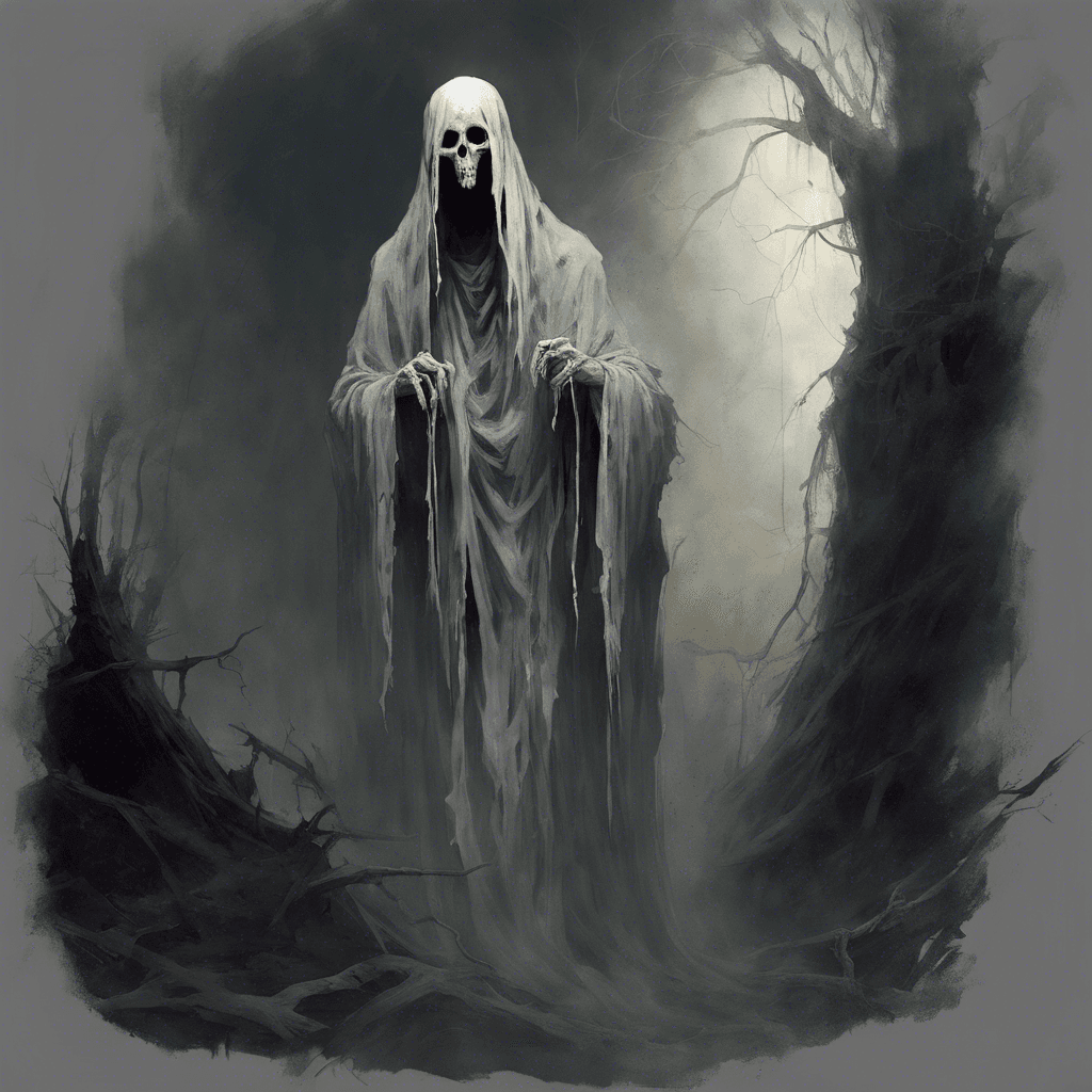 The Specter of the Forgotten is a ghostly figure draped in tattered robes, with empty eye sockets that emit a haunting, ethereal light. Its presence chills the air, causing a sense of dread and unease to wash over all who lay eyes upon it.