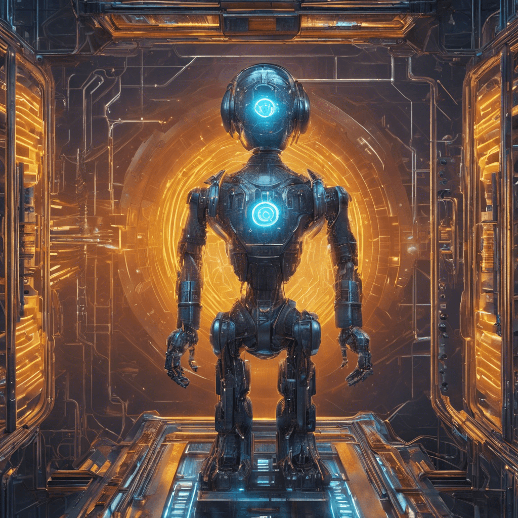 The Quantum Fluxtron is a robotic entity that appears to be constantly shifting and phasing in and out of existence. Its metallic frame is adorned with glowing energy circuits that pulse with otherworldly power. It emits a low hum that seems to distort the very fabric of space around it.