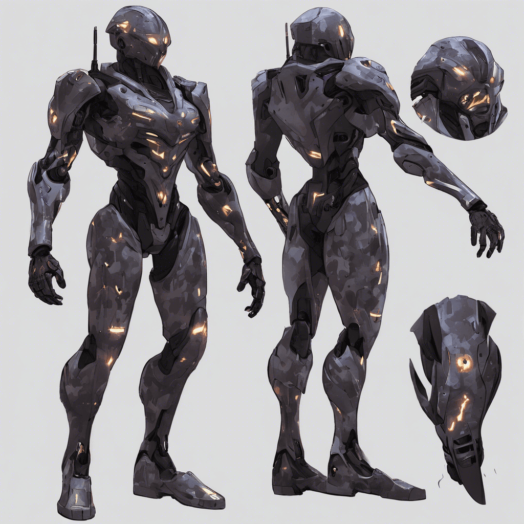 A humanoid figure, Specter's lithe form is cloaked in a stealth suit that flickers with a disruption camouflage pattern. Their eyes, barely visible, gleam with a cold light. Mechanical limbs, whisper-quiet and precise, extend from their torso, equipped with sharp blades and hacking tools.