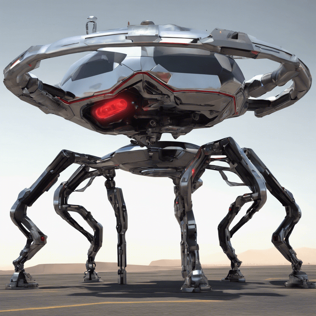 The Sentinel Drone is a sleek, chrome-plated autonomous machine; its body is orbicular with a series of red optical sensors that resemble compound eyes. It hovers menacingly, utilizing anti-grav technology. A trio of mechanical arms tipped with assorted tools and weapons extends from its chassis, appearing ready to engage any perceived threat.