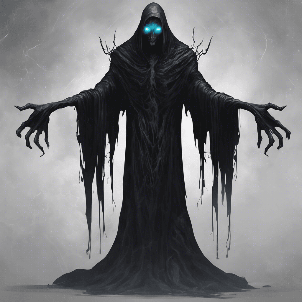 The Void Wraith is a sinister being from the darkest depths of the universe. Its body is comprised of shifting shadows and its eyes glow with malevolent energy. It moves with eerie silence, leaving a chilling aura in its wake.