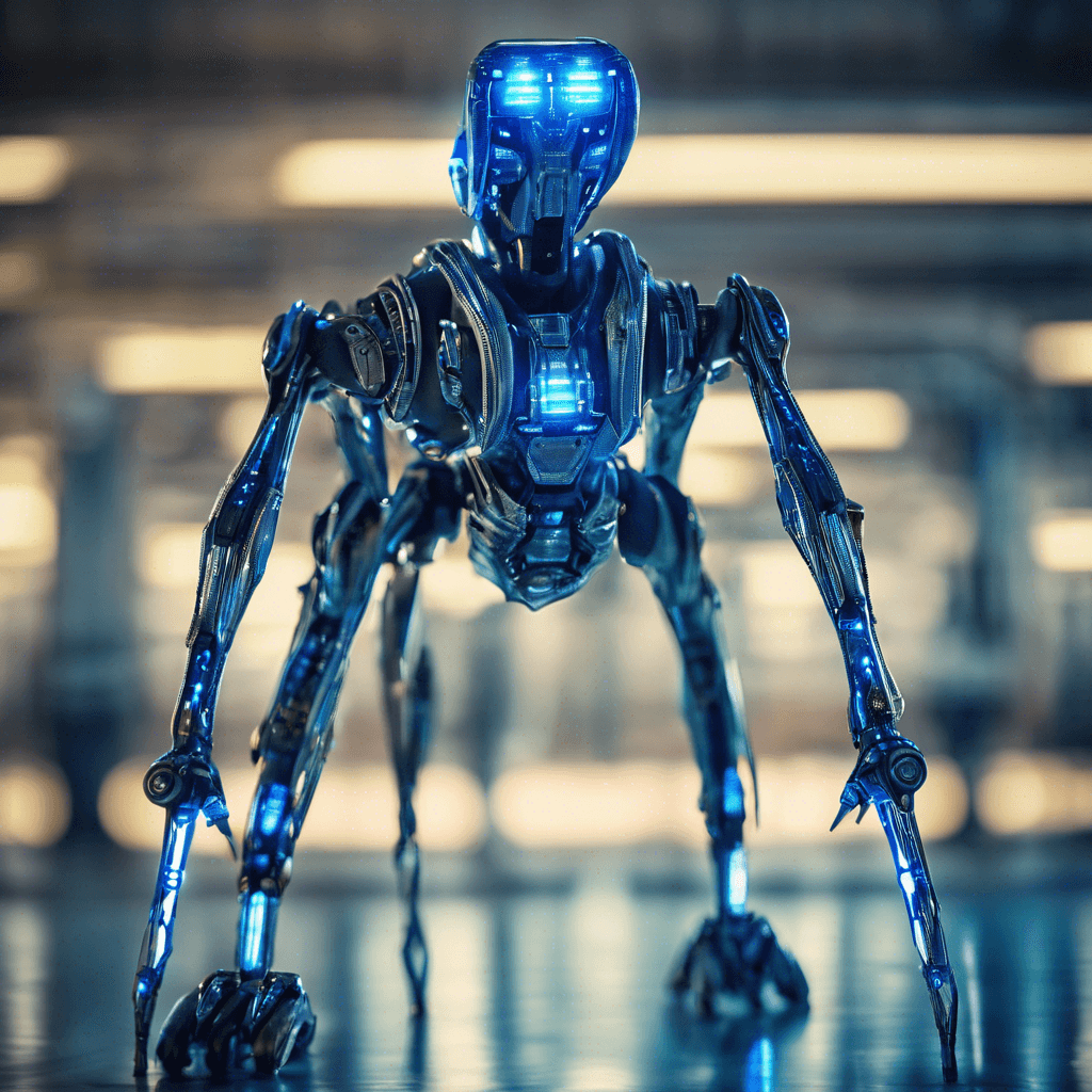 The Quantum Strider is a bipedal robotic creature standing at seven feet tall. Its sleek chrome body is adorned with glowing blue circuit patterns that pulse with energy. It moves with incredible speed and agility, leaving behind a trail of quantum distortion in its wake.