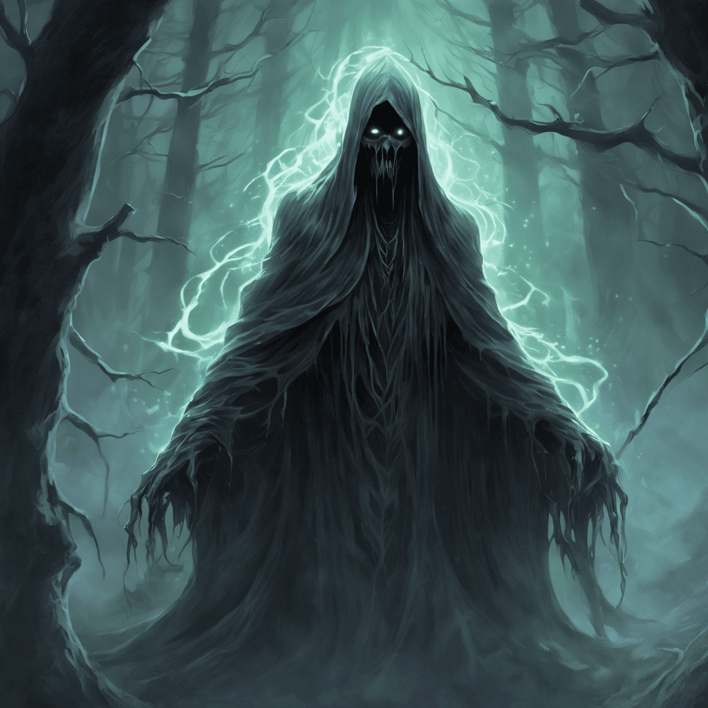 A sinister figure cloaked in shadows, the Wraith of the Evershade appears as a ghastly specter with glowing eyes that pierce through the darkness. Its translucent form seems to flicker and shift, instilling a sense of dread and unease in all who gaze upon it. The chilling aura surrounding the wraith freezes the air and numbs the senses, making it a formidable foe in the haunted forest of Shadowgrove.