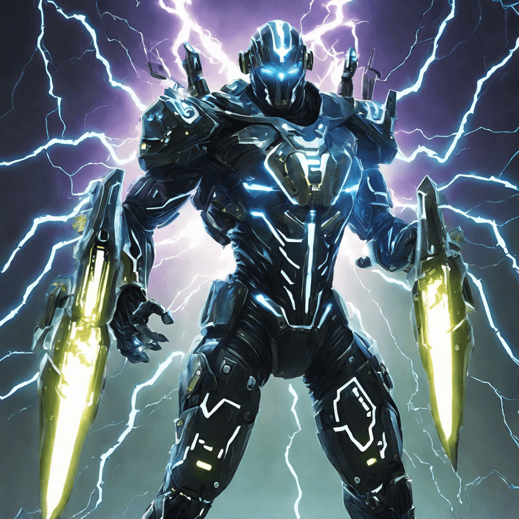 A menacing figure clad in cybernetic armor with glowing circuit patterns running across their body. They wield electrified weapons and move with lightning speed, ready to take down any intruders in their path.