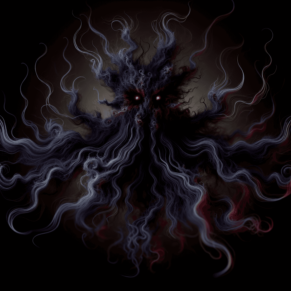 A swirling mass of darkness that hovers off the ground. Shadowy tendrils lash out from its core, and two piercing red eyes burn within the center of the mass.