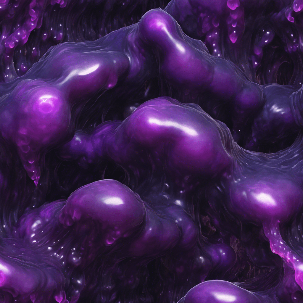 A pulsating mass of dark translucent slime, studded with glowing purple cores. It moves with a singular, ominous grace, tendrils undulating as it slides across surfaces. Its form shifts unpredictably, sometimes coalescing into sharper, more dangerous shapes.