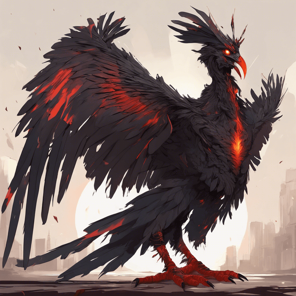 An enormous bird with shadowy feathers, glowing red eyes, and a wingspan that blots out the sun. Its talons are as large as swords, and its beak is razor-sharp.