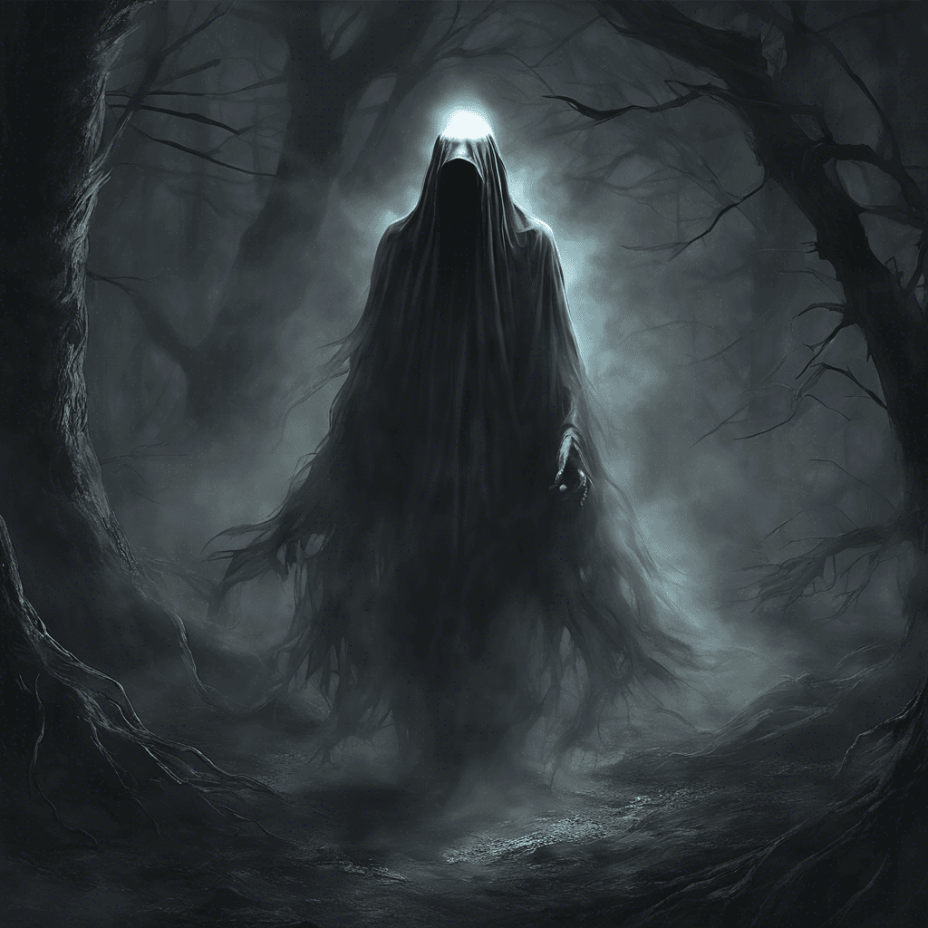 The Phantom Stalker is a ghostly figure that moves silently through the shadows, its form shifting and flickering like a wisp of smoke. Its eyes glow with an otherworldly light, instilling a sense of dread in those who meet its gaze.