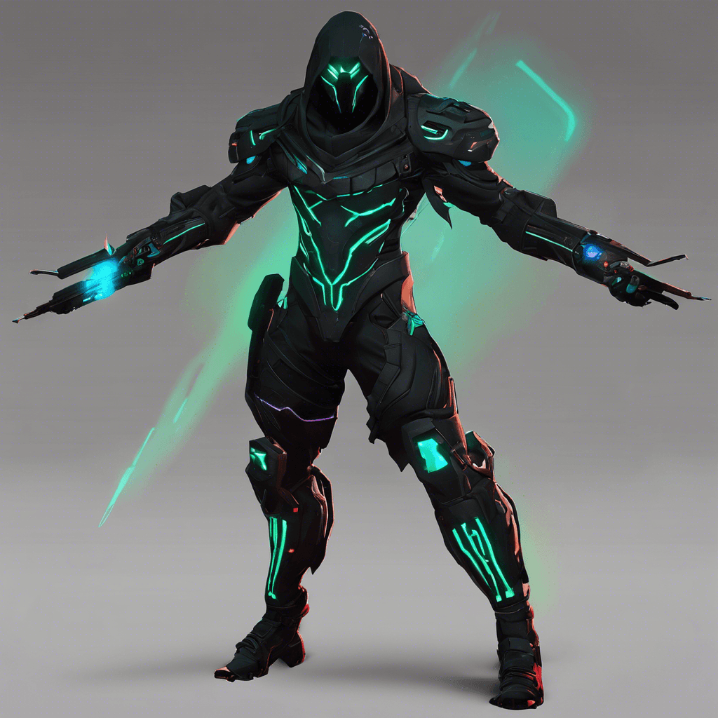 The Neon Revenant is a cybernetically enhanced assassin, clad in sleek black armor with neon accents. Its eyes glow with a malevolent light, and its movements are swift and silent. Built for stealth and combat, it is equipped with retractable blades and advanced targeting systems.