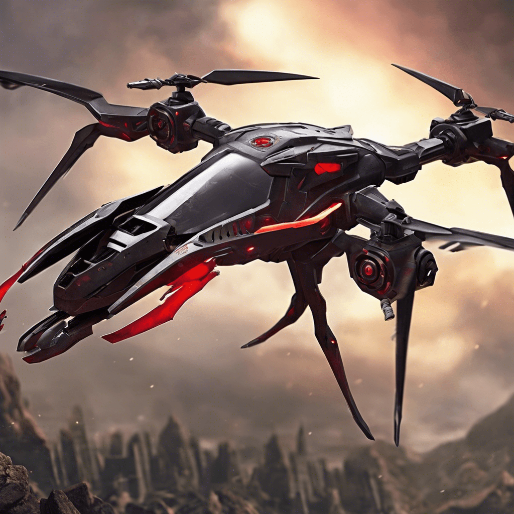 The Scythe Drone is a sleek, metallic flying machine equipped with razor-sharp blades and advanced targeting systems. Its crimson glowing eyes lock onto its targets with ruthless precision, ready to strike at a moment's notice.