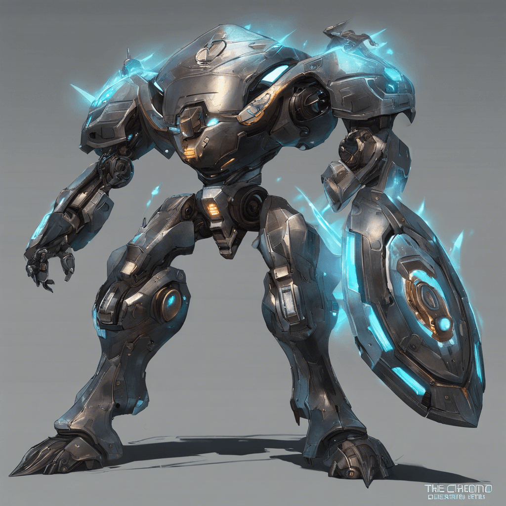 The Chrono Sentinel is a mechanized guardian of the time stream, its body shimmering with a holographic energy that warps the space around it. Armed with advanced weaponry and a shield that can deflect temporal disturbances, it is a formidable foe for those caught in its path.