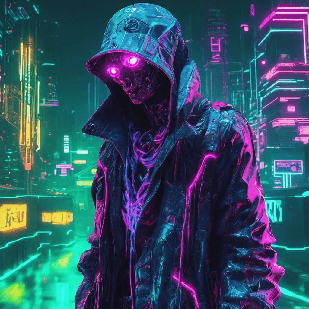 The Neon Phantasm is a ghostly figure comprised of flickering neon lights, moving in a glitchy, unpredictable manner. It emits an eerie hum that sends shivers down your spine as it approaches, leaving trails of distorted digital residue in its wake.