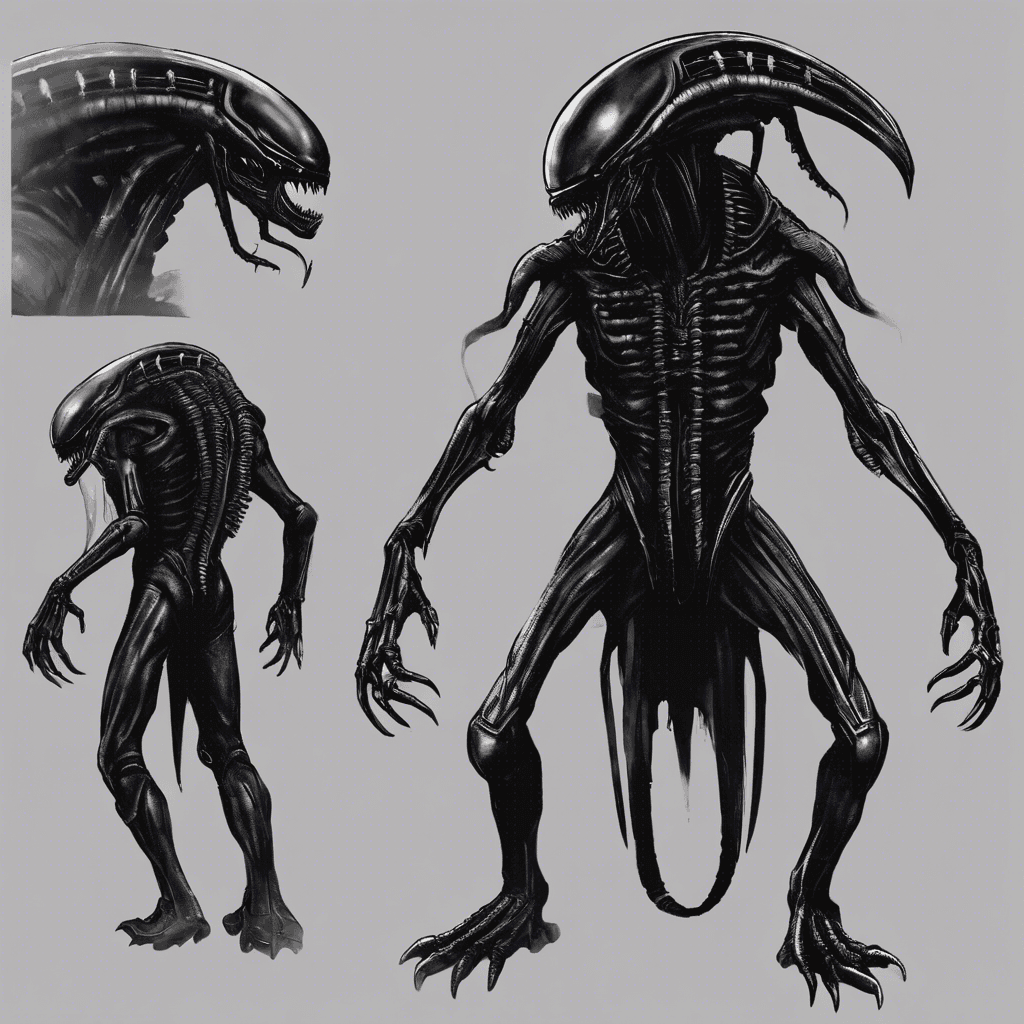 The Xenomorph Hunter is a terrifying alien creature with a sleek black exoskeleton, razor-sharp claws, and a secondary mouth filled with acidic saliva. It moves silently and swiftly, hunting its prey with deadly precision.