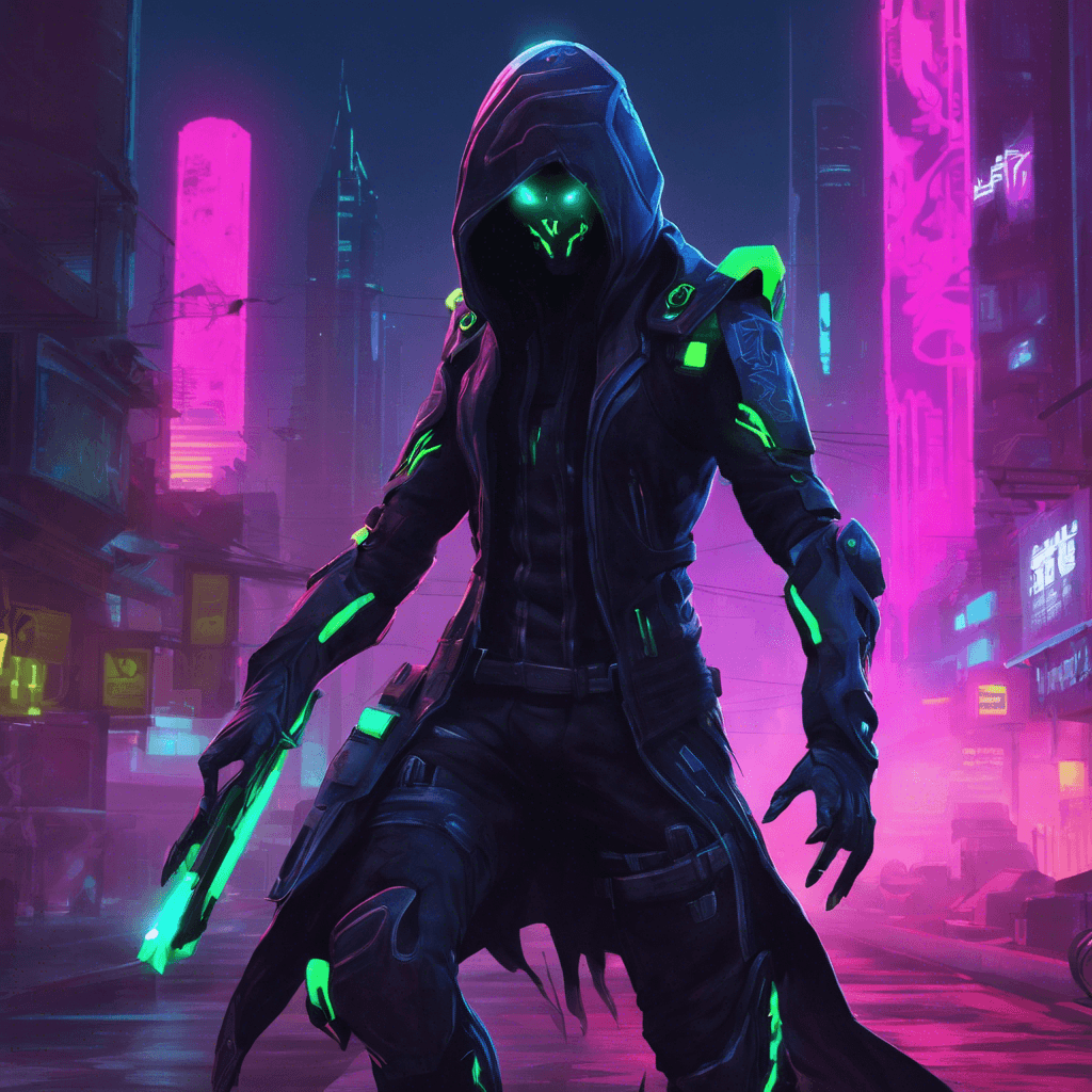 The Neon Shadow Assassin is a humanoid figure cloaked in a glowing neon exoskeleton, blending seamlessly with the futuristic cityscape. Its cybernetic enhancements enhance its agility and stealth, making it a deadly foe in the shadows.