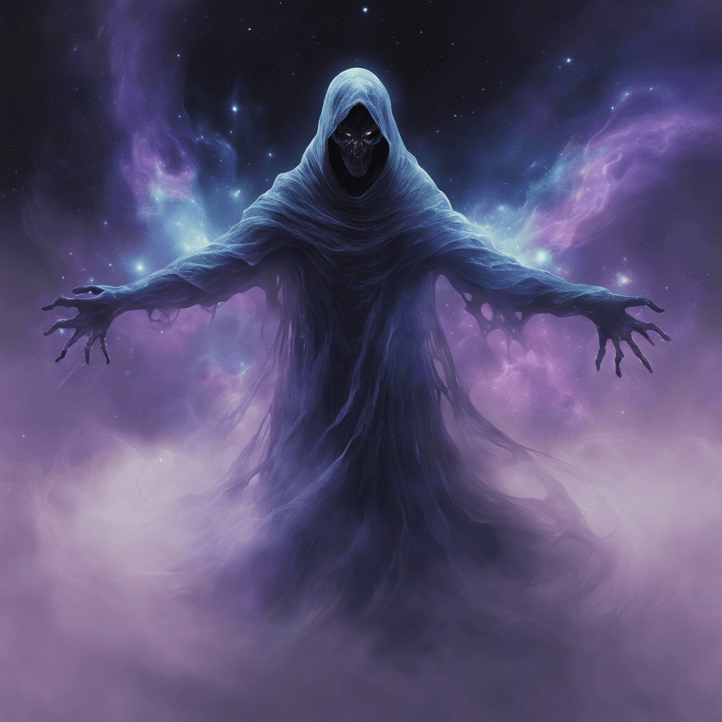 The Nebula Wraith is a mysterious entity cloaked in swirling mist and cosmic energy. Its form constantly shifts and distorts, making it difficult to target. Its eyes glow with a haunting light, and it emits an eerie hum as it hovers in the void.