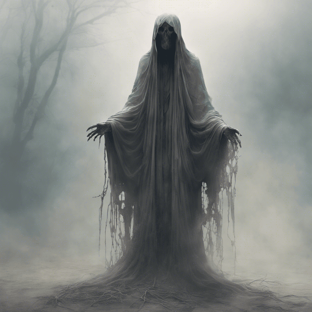 A wispy, translucent figure robed in tattered remnants of its burial shroud. Its eyes are hollow pits of despair, and it floats above the ground, leaving a trail of chilling mist.