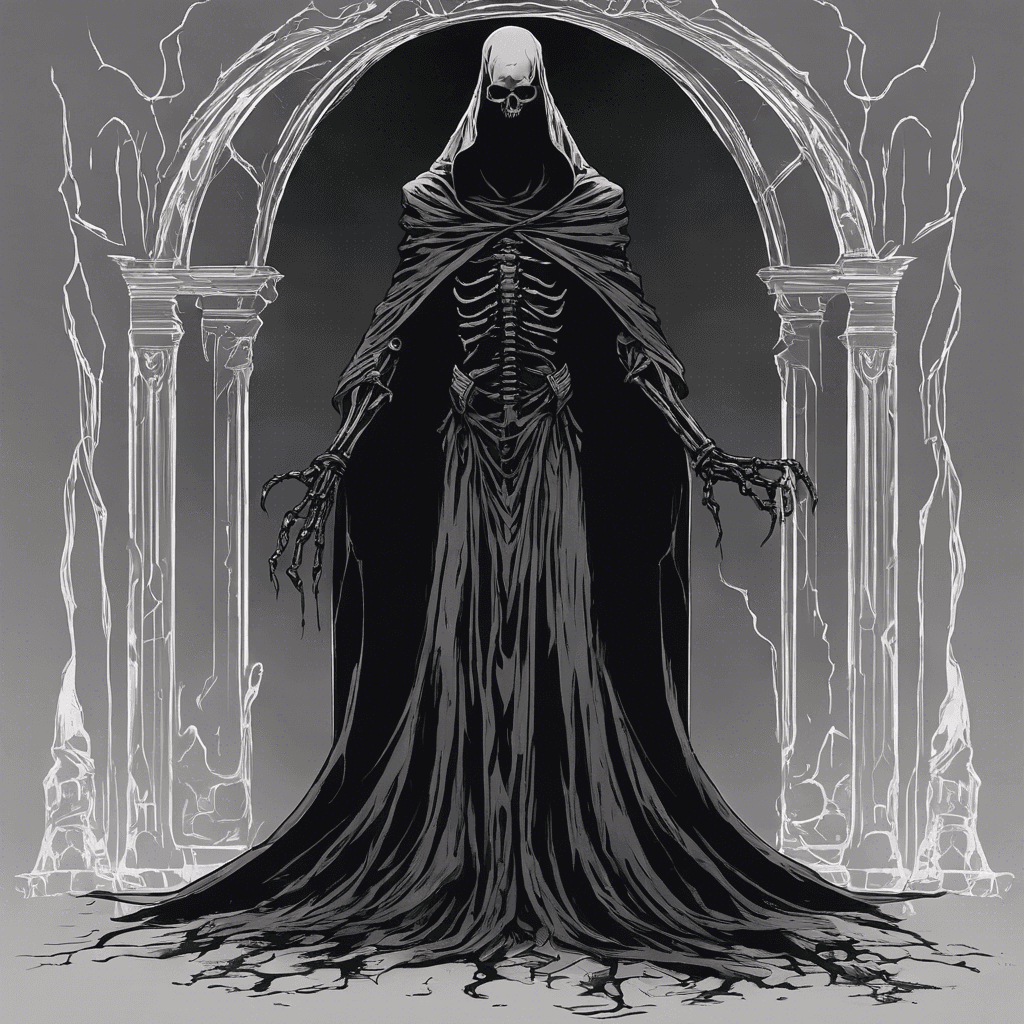 A malevolent spirit cloaked in darkness, the Specter of Shadows appears as a shifting silhouette with glowing eyes that pierce through the veil between realms. Its skeletal frame emits an eerie wail that chills the bones of all who hear it.