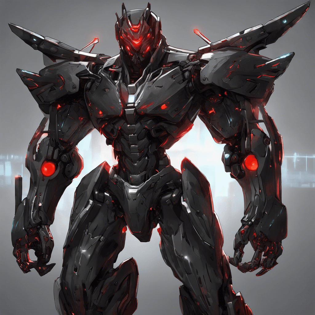 A towering figure clad in sleek, armored cybernetic enhancements. Glowing red eyes pierce through the darkness, scanning for targets with ruthless efficiency. Its mechanical limbs move with precision and power, ready to strike at a moment's notice.