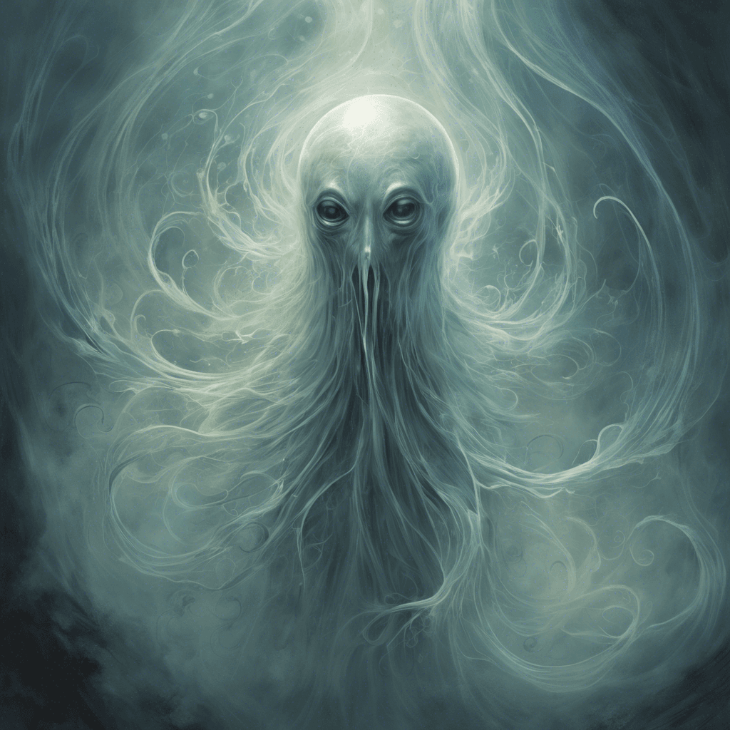 A translucent spectral figure with tendrils of ethereal mist swirling around its form. Its eyes are hollow, and its mouth is agape in a silent scream