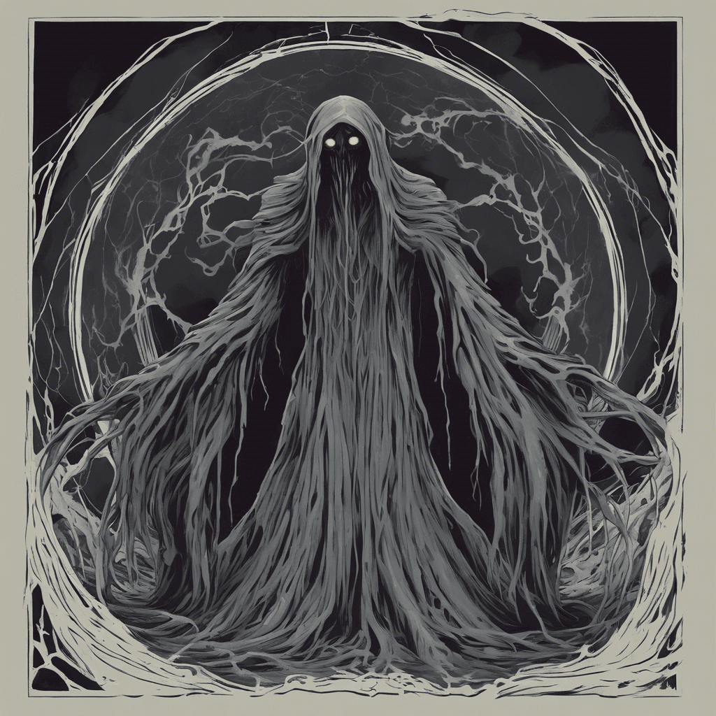 The Eldritch Wraith is a shadowy figure with glowing, piercing eyes and tendrils of dark energy emanating from its form. It floats eerily above the ground, whispering cursed incantations that chill the soul.