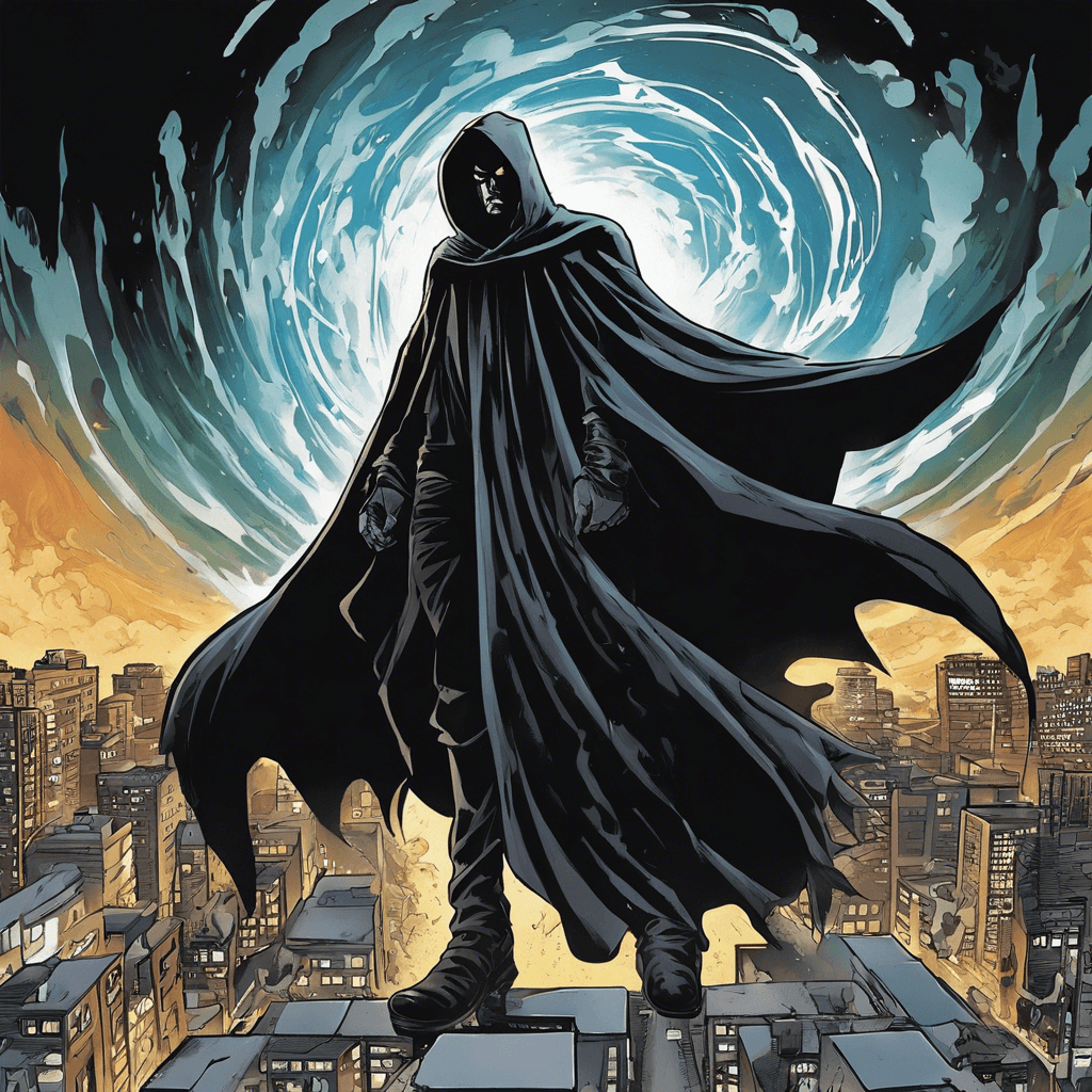 Vortex is a supervillain with the ability to control and manipulate winds to create powerful cyclones and tornadoes. Dressed in a swirling black cloak, Vortex exudes an aura of destructive power, ready to unleash chaos upon the city of New Hope.