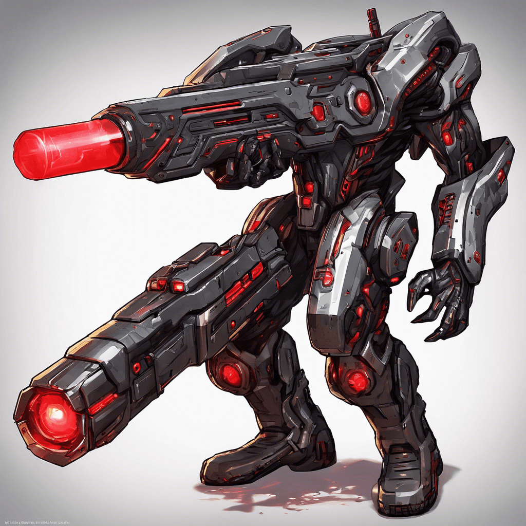 The Binary Blaster is a sleek and agile cybernetic assassin, covered in a metallic exoskeleton with glowing red circuit patterns running across its body. Its eyes are cold and calculating, scanning its surroundings with precision. Equipped with a variety of high-tech weaponry, this enemy is a formidable opponent in the cyberpunk cityscape.