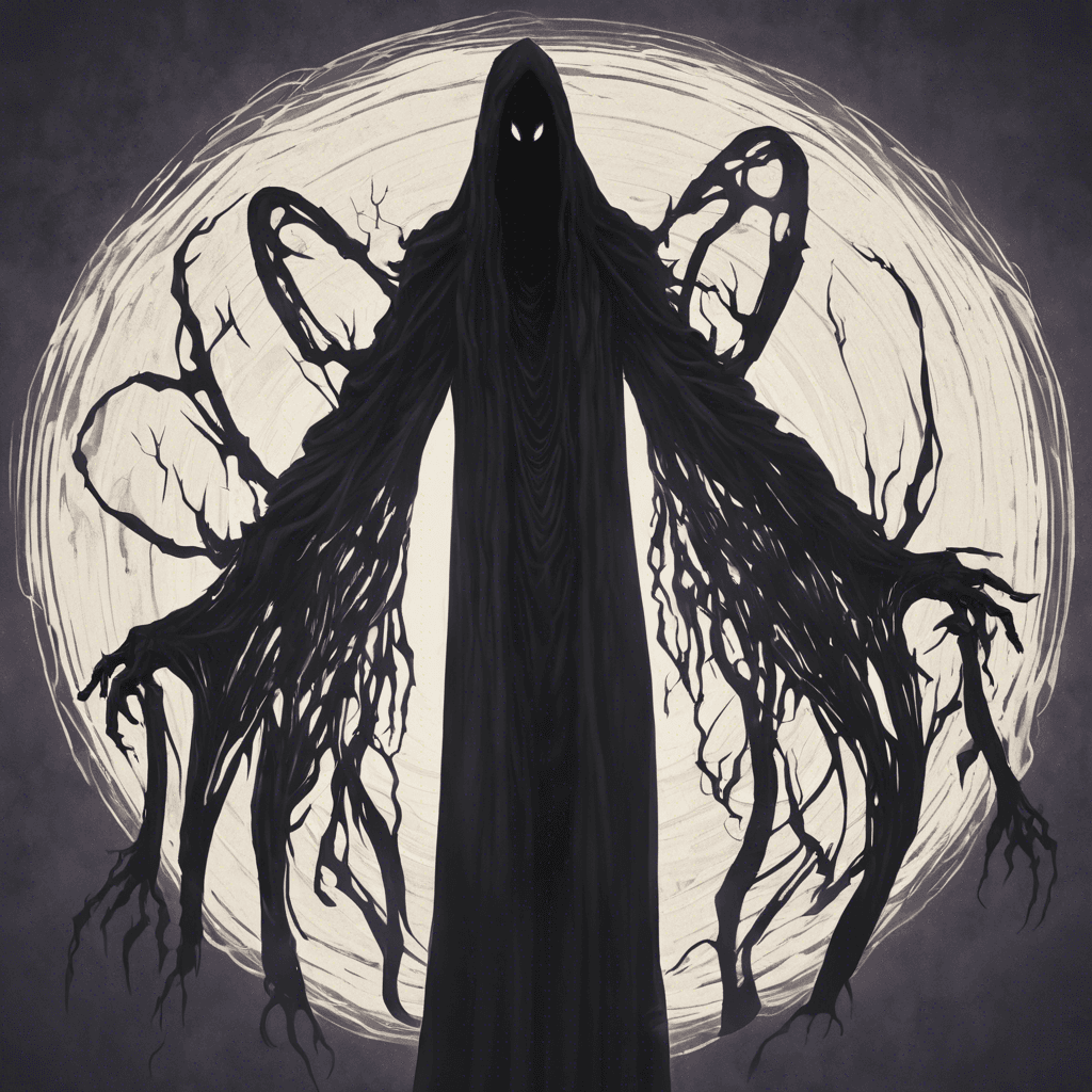 The Void Specter is a shadowy figure, constantly shifting and morphing in form. Its eyes glow with an otherworldly energy, and tendrils of darkness trail behind it, reaching out towards any nearby light sources. It emanates a sense of dread and foreboding, as if it is a manifestation of the abyss itself.