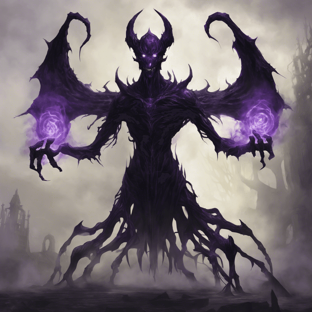 The Voidfiend is a shadowy entity, its form constantly shifting and flickering like a dark flame. It emanates an aura of cold darkness that chills the very air around it. Its eyes glow with a malevolent intelligence, revealing the ancient evil dwelling within.