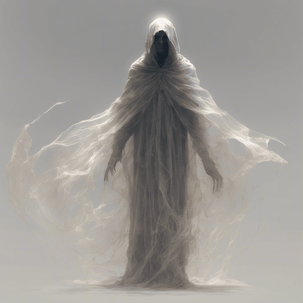 A translucent figure shrouded in a tattered cloak that seems to absorb the scant light around it. Its face is an ever-shifting blur of features, and its fingers end in long, ethereal tendrils.