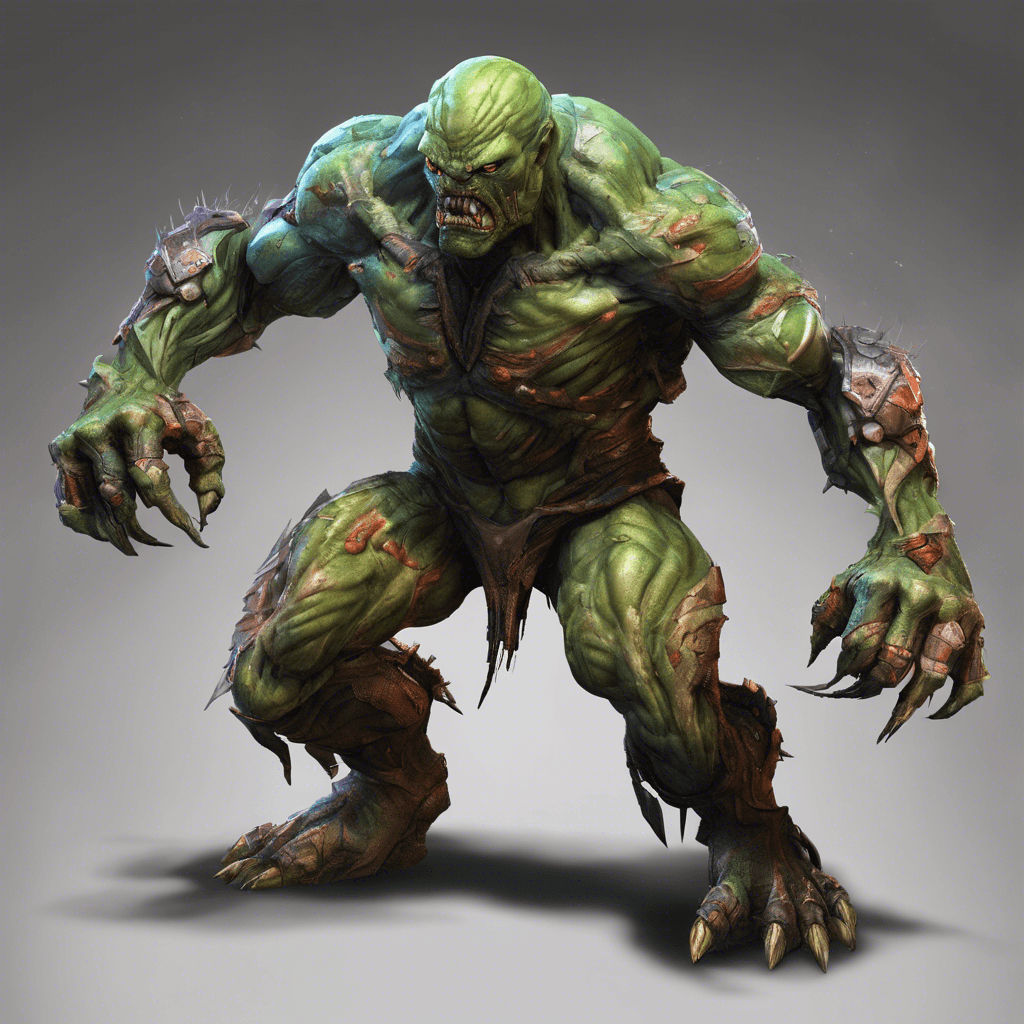 A hulking figure, the Zyphorian Scavenger is a mass of wiry muscles and rugged, scaly skin. Its eyes blaze with a predatory glow, cybernetic enhancements grafted to its limbs pulsing with energy.