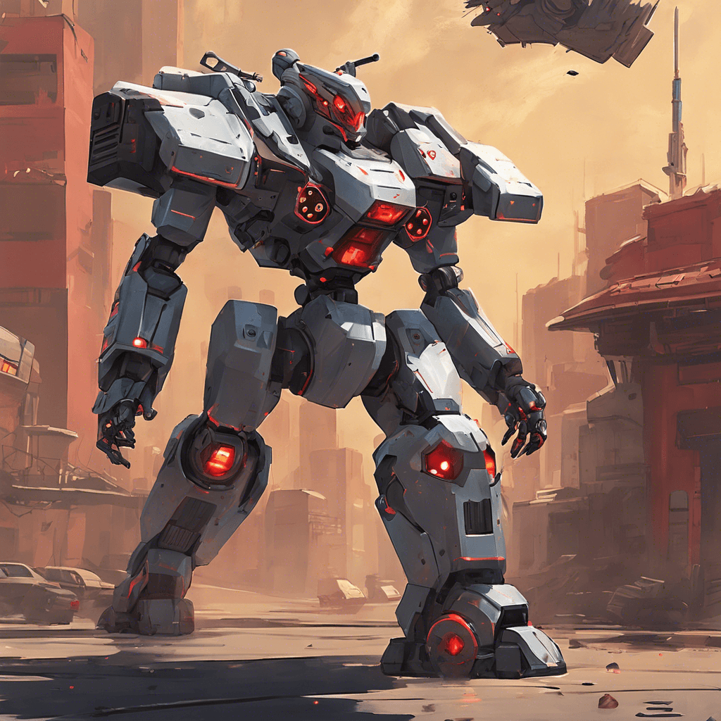 A heavily armored robotic sentry with gleaming red optical sensors and an arsenal of built-in weaponry, including a railgun arm and electro-pulse grenades. Its movements are quick and precise, a deadly dance of machinery and violence.