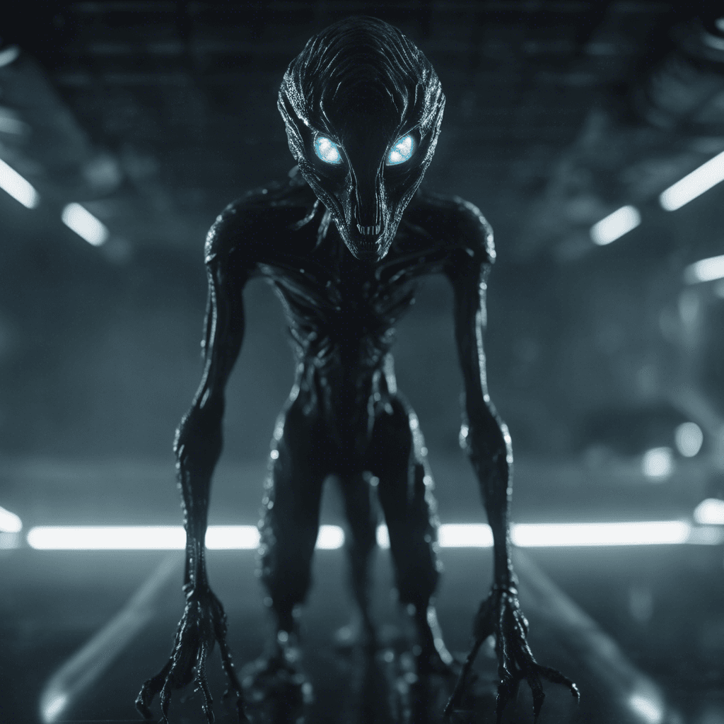 The Void Stalker is a stealthy alien creature, resembling a mix between a shadow and a humanoid figure. Its form constantly shifts and flickers, making it difficult to pinpoint its exact location. Its glowing silver eyes seem to pierce through the darkness of space, watching and waiting to strike.