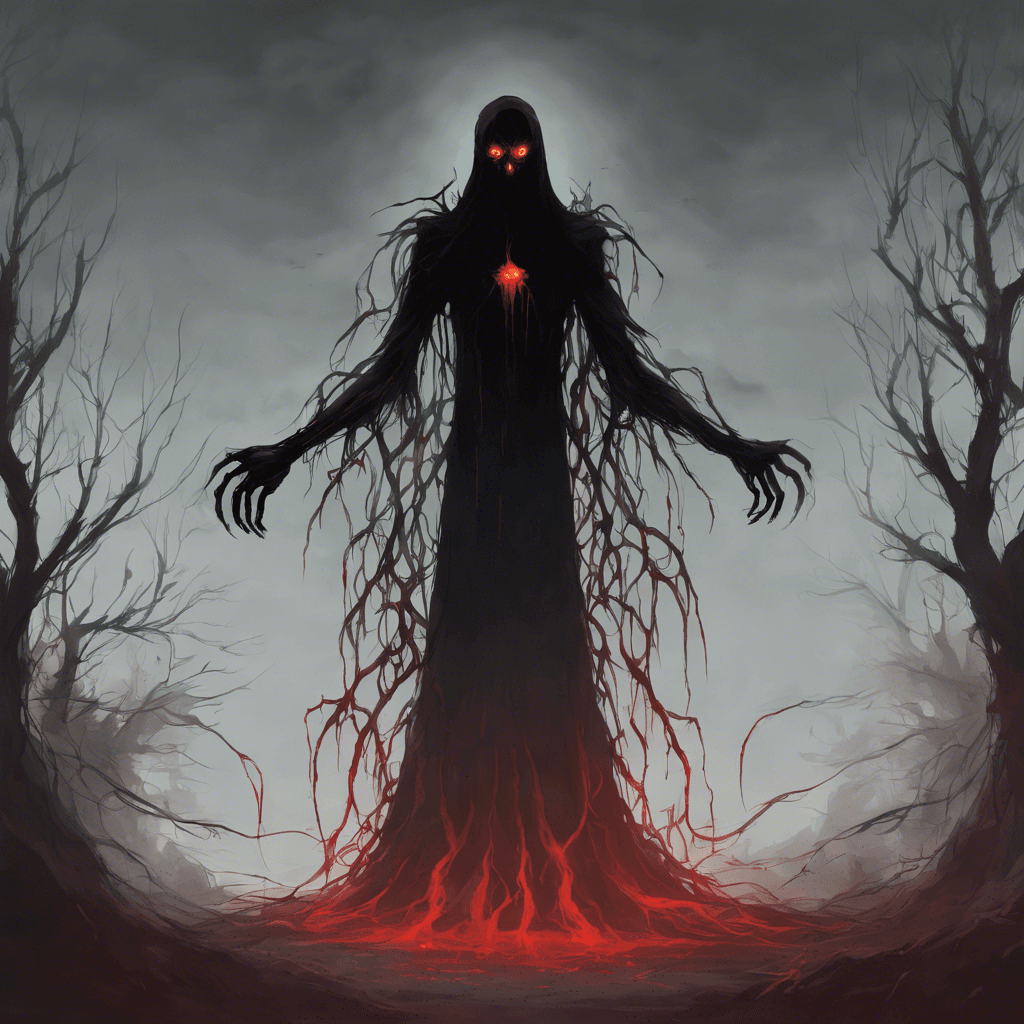 A tall, shadowy figure with glowing red eyes that pierce through the darkness. Its ethereal form shifts and contorts, exuding an aura of dread and despair. The Shadow Wraith moves silently, leaving a trail of chilling whispers in its wake.